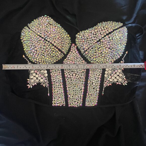 Upcycled Corset Shapewear Punk Goth BDSM Sparkly Rhinestones Handmade - Picture 4 of 5